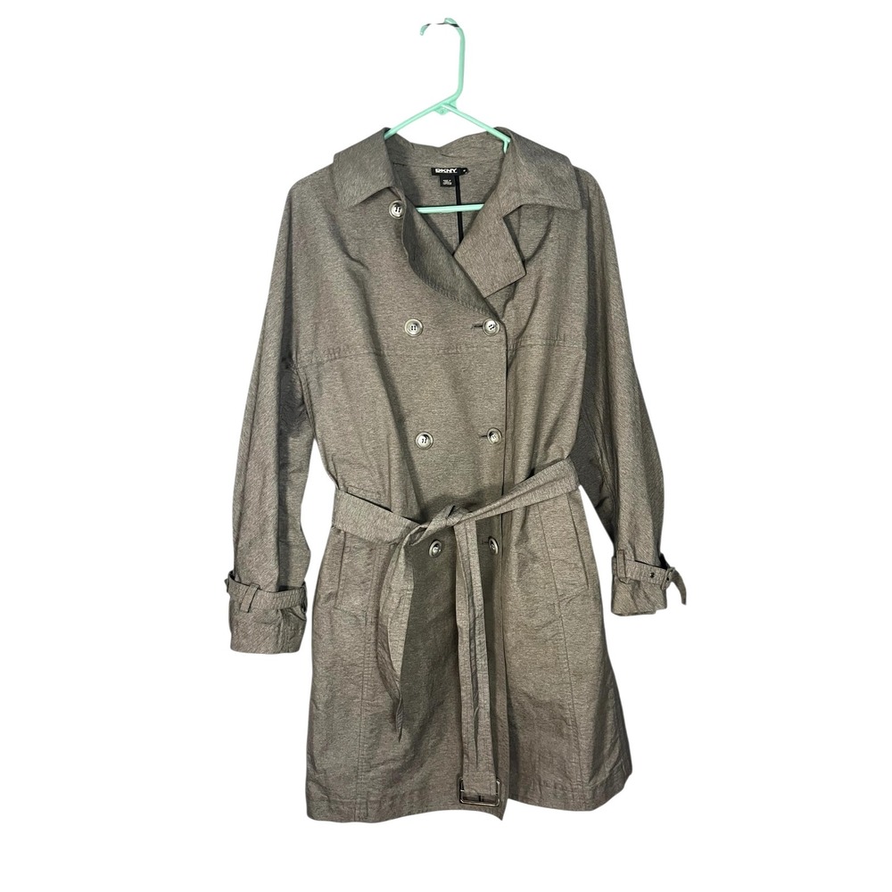 DKNY‎ Women's Gray/Brown Trench Coat M Detachable Belt
